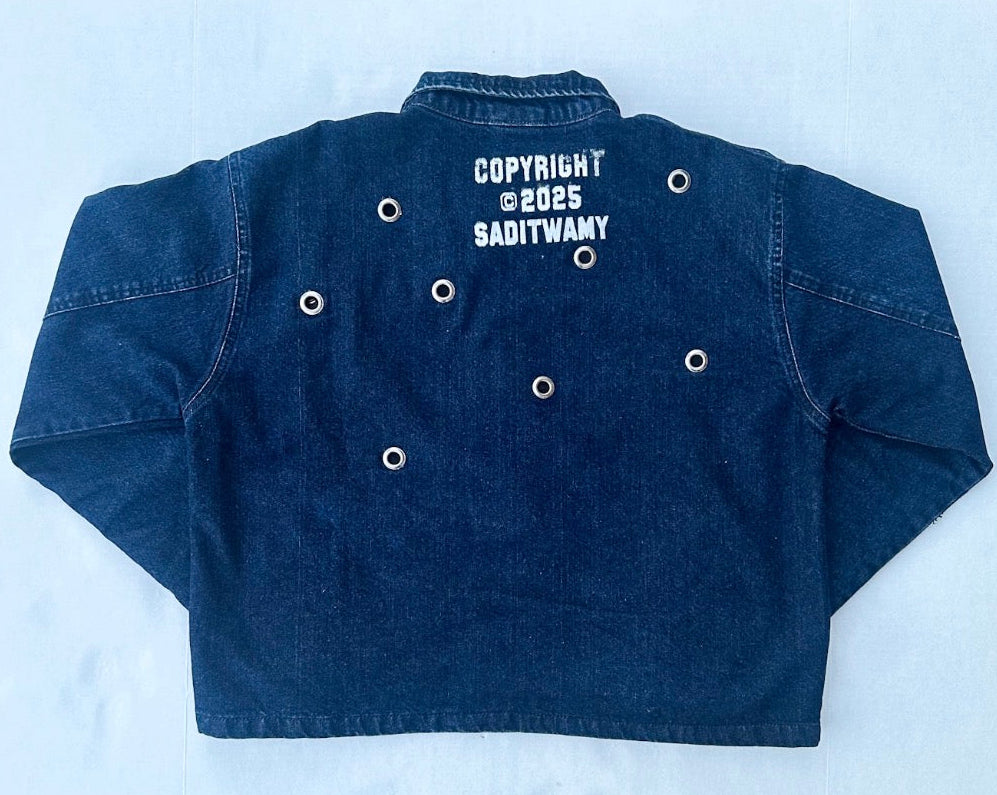 EYELET CONTROLLED CHAOS DENIM JACKET [BLUE]