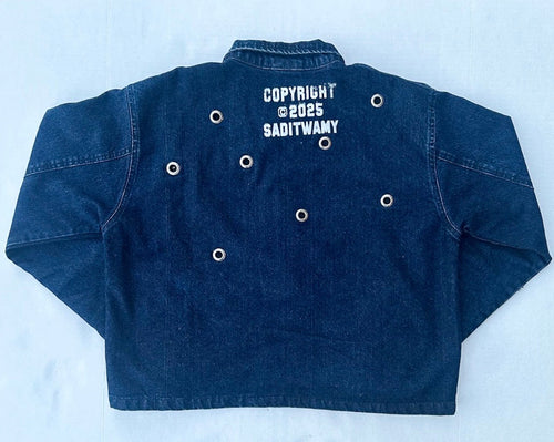 EYELET CONTROLLED CHAOS DENIM JACKET [BLUE]