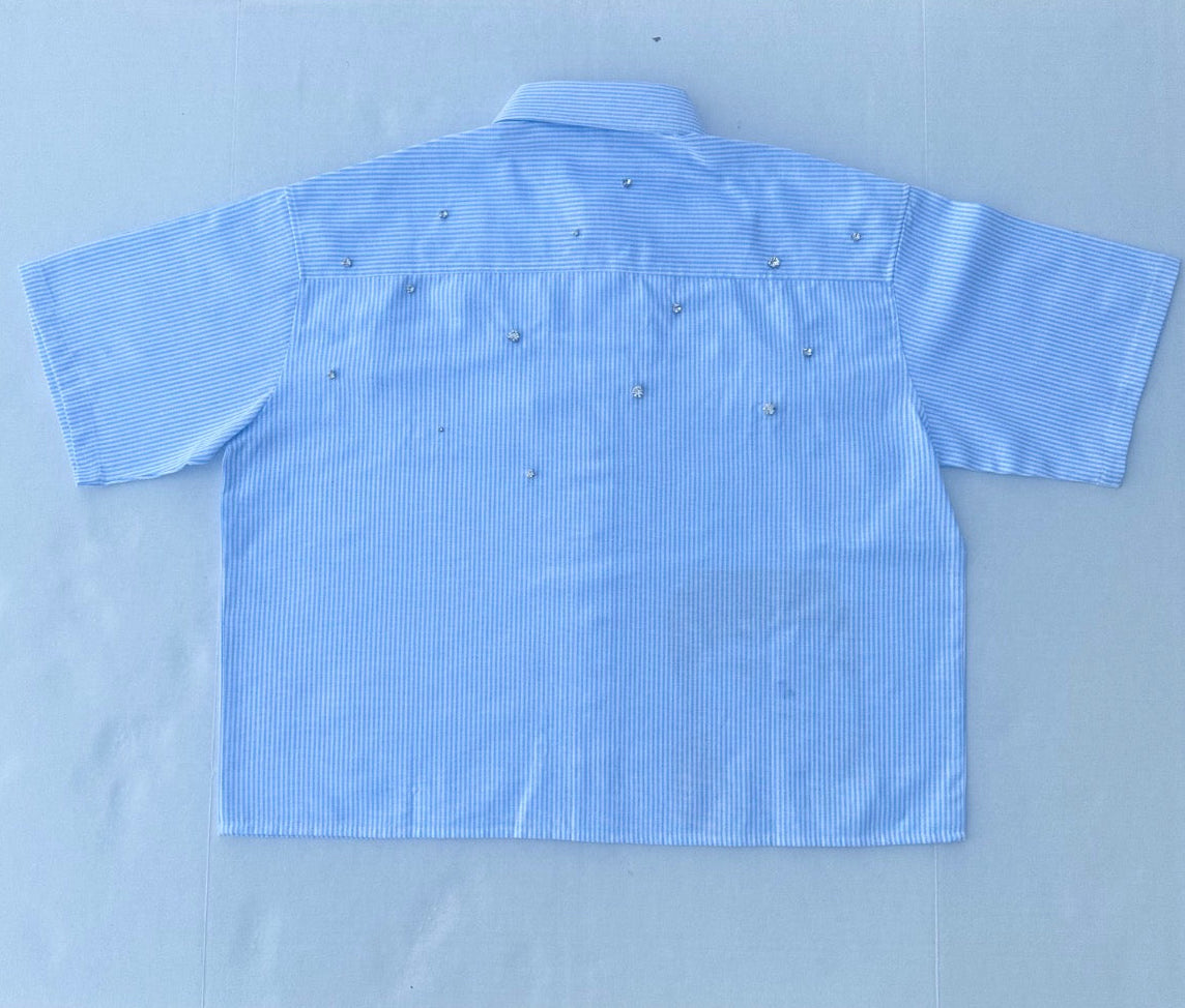 GRAPHIC SHORT SLEEVE BUTTON UP [RHINESTONE]